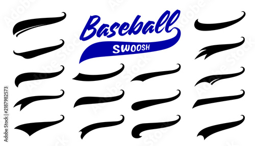Foto Baseball and basketball sport swoosh, swish and swash ribbons with tails, retro american underline tails