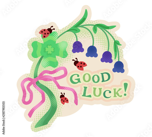 Obraz na plátně Four Leaf Clover & Ladybug - Good Luck sticker