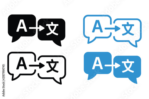 Fototapeta kuchenna Language Translation Speech Bubble Icons Vector Set with Translation Language Communication Symbols for Multilingual Communication, Interpretation and Global Connectivity
