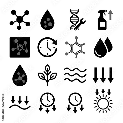 Science and technology icons set including clock and leaf