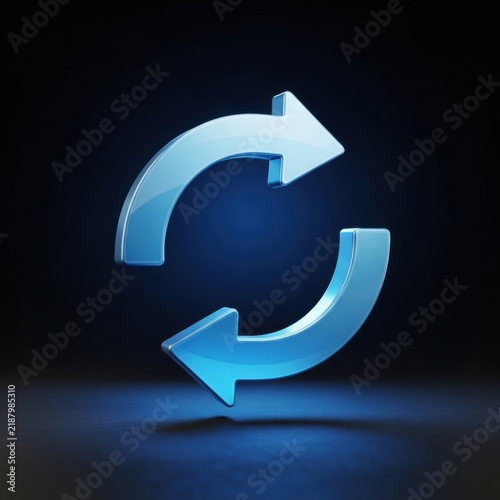 Obraz na płótnie Glossy blue refresh or sync with two curved arrows forming a circular loop pattern