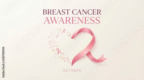 Pink ribbon heart symbol for breast cancer awareness in October