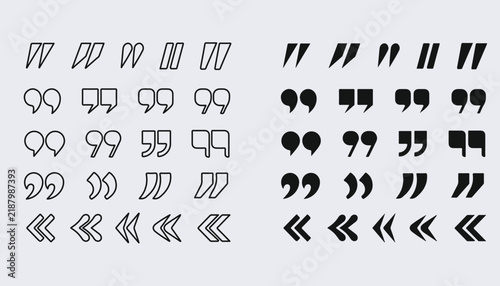Quotation Marks Vector Icon Set: Solid and Outline Typography Symbols