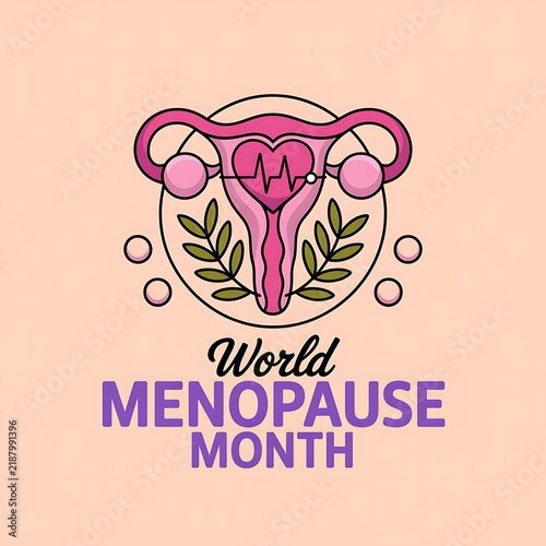 World menopause month awareness concept with female reproductive system and heart rate line