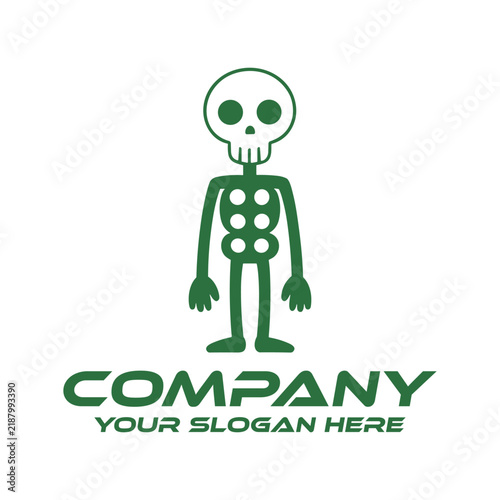 Cute cartoon skeleton character logo design