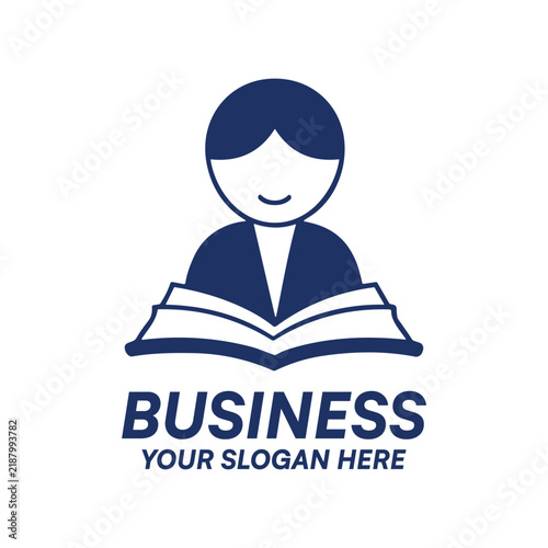 Minimalist logo design featuring a person reading a book for education or business