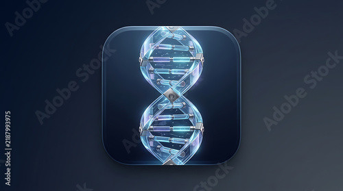 Close-up of DNA double helix model with glowing blue lights