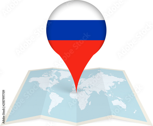 Russia Flag Pointer on World Map