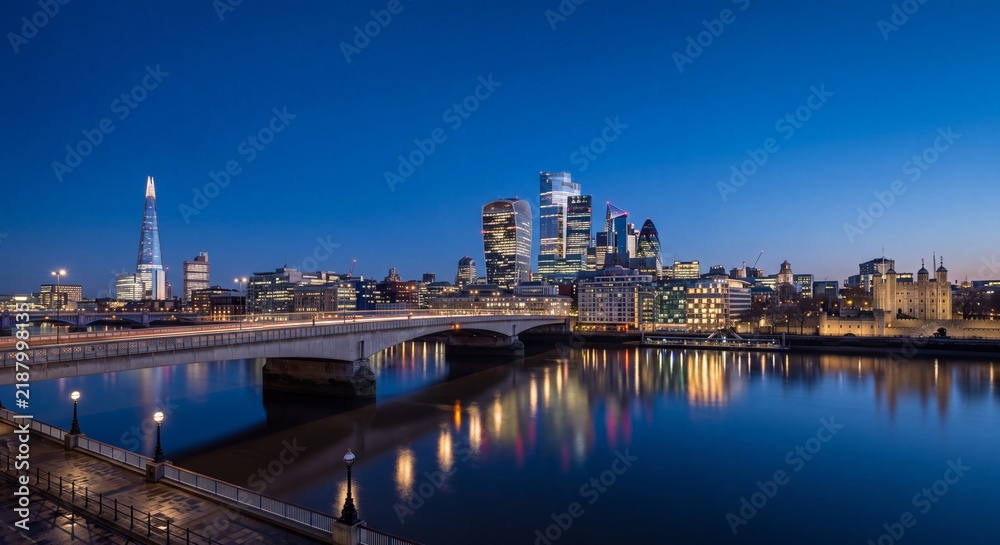 Obraz premium London City skyline at blue hour across the Thames