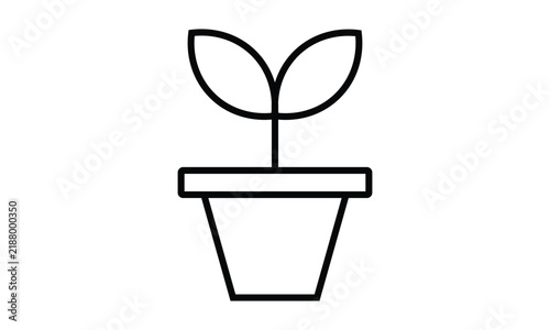 Potted plant with two leaves is a simple line illustration