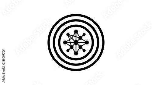 Target icon with central neural network node representing AI marketing and data precision.