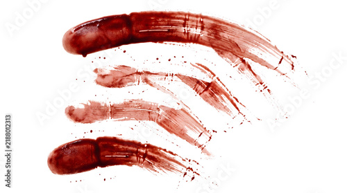 Obraz na płótnie Four bloody fingertip drag marks curving across a surface with fading streaked t