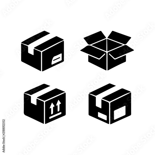 Four modern delivery boxes icon set in silhouette style