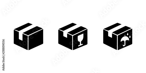 Three black delivery boxes with icons inside