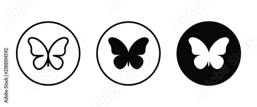 Butterfly icon button, linear vector symbol with editable stroke, flat pictogram design for logos, signs, interfaces, nature, and decorative illustration.