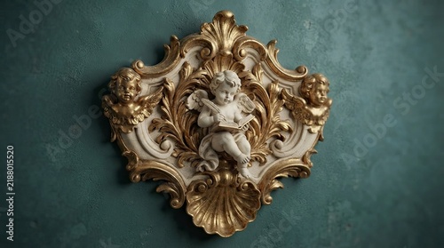 Baroque gold cherub wall relief sculpture