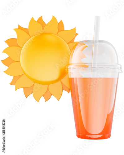 Summer drink with sun symbol, hot weather refreshment concept, transparent background.