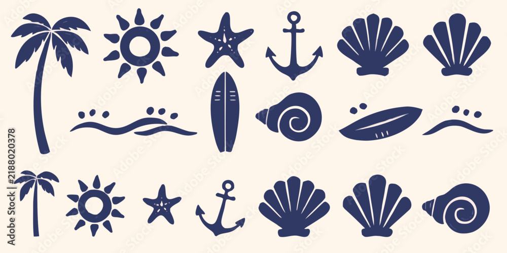 Fototapeta premium Collection of nautical flat icons featuring shells