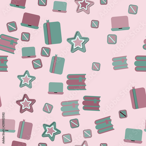 Seamless pattern of books, stars, and squares