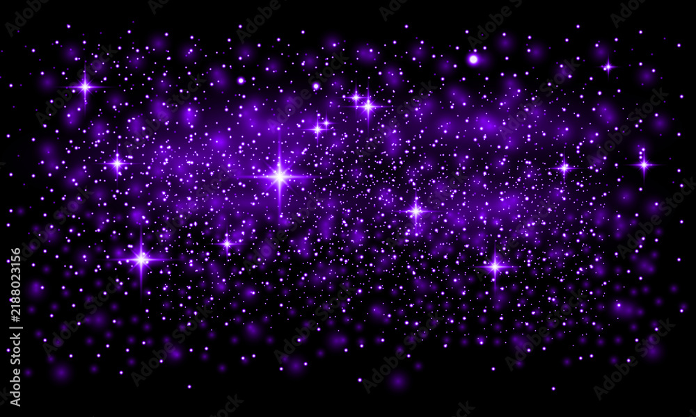Obraz premium Abstract dark purple background featuring glowing light particles and a beautiful magical sparkle effect for creative design projects