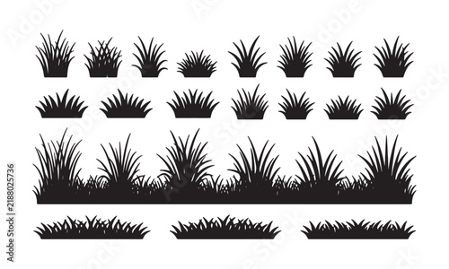 Premium Grass Silhouette Icon Collection With Lawn Blades Wild Grass Tufts Natural Ground Cover Meadow Landscape And Botanical Outdoor Elements