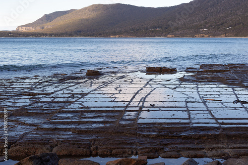 Tessellated pavement at Eaglehawk Neck, Tasmania, illustrating the pan formation of tessellation