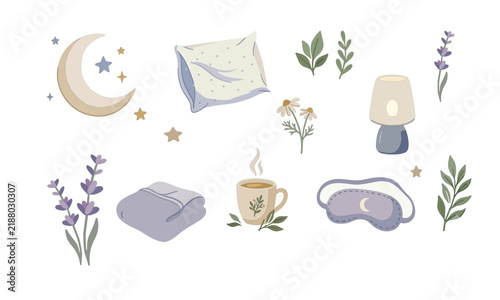Bild auf Leinwand set of a cozy bedtime, the soft pastel colors create a peaceful, relaxing nighttime atmosphere