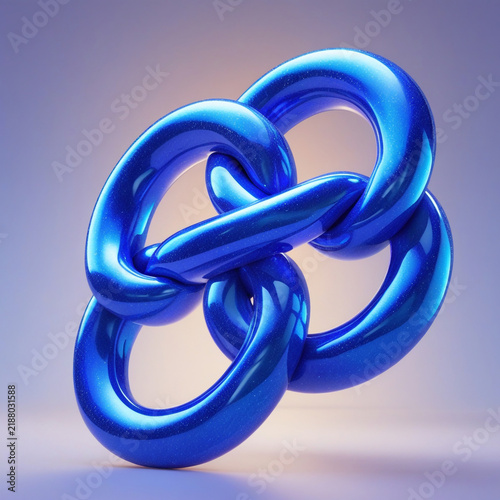 a lush 3d render of a blue 3d interlocking chain