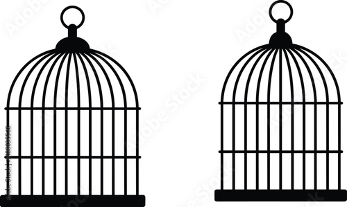 Vintage Birdcage Vector Silhouette Set Featuring Hanging Metal Bird Cage Elements For Pet And Wedding Decoration Design