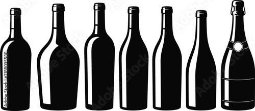 Wine Bottle Silhouette Set Vector Featuring Red Wine White Wine Champagne Prosecco Glass Packaging Graphic Elements Collection