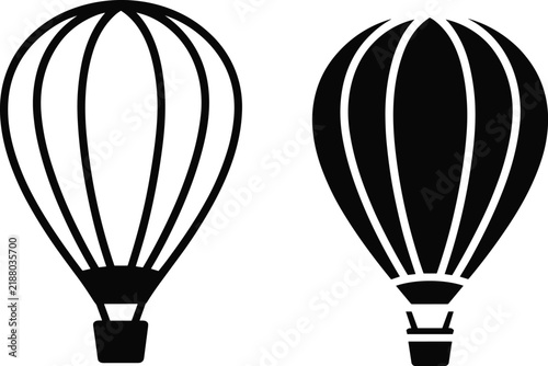 Hot air balloon icons set in outline and silhouette style for travel adventure and flight vector design