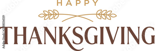 Happy Thanksgiving Elegant Minimal Typography Wheat Flourish Vector Illustration