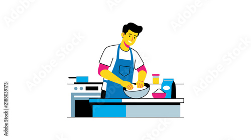 Man baking in a modern kitchen