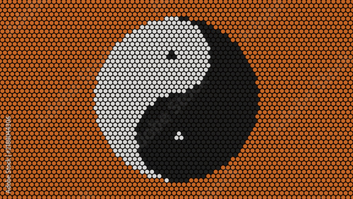 Dot pixel tai chi diagram yin and yang orange abstract background