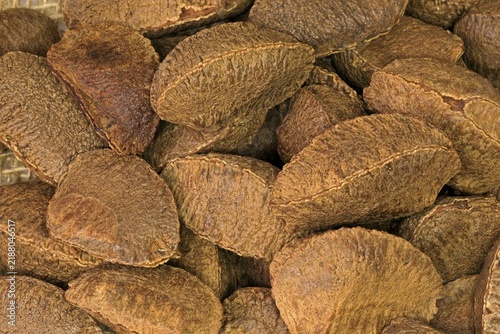 Brazil nut (Bertholletia excelsa), fruits, nuts, with shell, unshelled, Germany