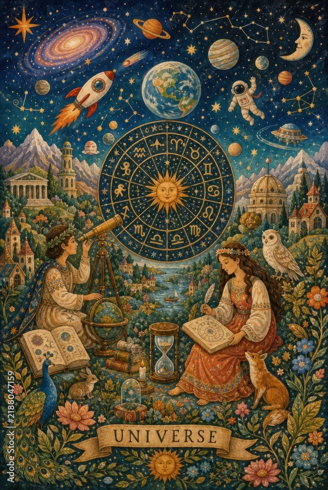 Fototapeta premium Mystical astrology universe with planets, stars, and celestial symbols