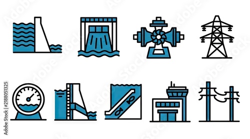 Sustainable energy and industrial infrastructure icons.