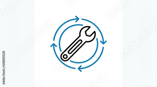 Wrench tool icon with circular arrows.