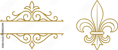 Ornate gold divider flourishes and fleur de lis icon for elegant classical page headers.