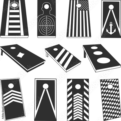 cornhole Boards Set Silhouette, Cornhole board Playing svg, Backyard game silhouette, cornhole boards Logo Collection Vector Illustration
