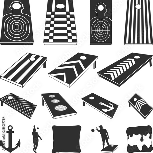 Cornhole Boards Set Silhouette, Cornhole board Playing Elements svg, Backyard game silhouette, cornhole boards Logo Collection Vector Illustration