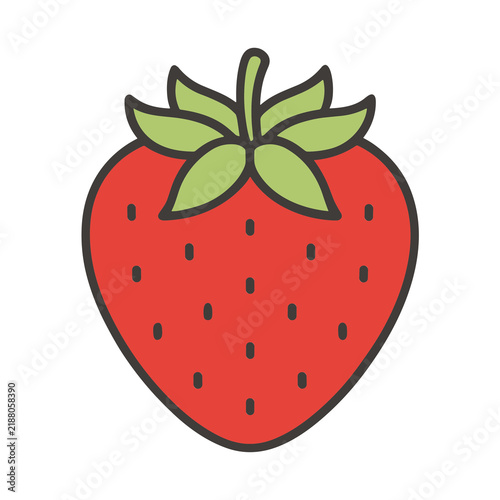 Red strawberry with green leaves icon