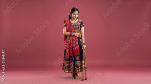Indian Woman Wearing Ornate Traditional Clothing and Jewelry
