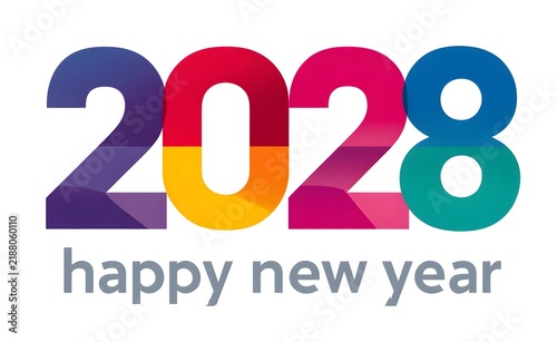 Colorful Modern 2028 Happy New Year Typography Design on White Background for Greeting Cards, Event Banners, and Social Media Posts
