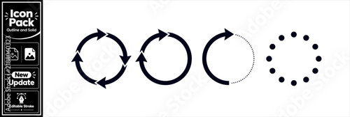 Circular process arrows icons set with dotted loading design elements for progress status. Minimalist update icon pack