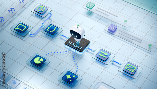 AI Agent Network and Workflow Orchestration Technology 3D rendering