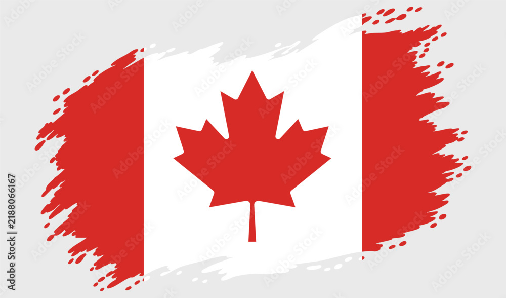 Fototapeta premium Canada National Flag Brush Stroke Illustration with Red Maple Leaf on Gray Background , vector design and digital Illustration 