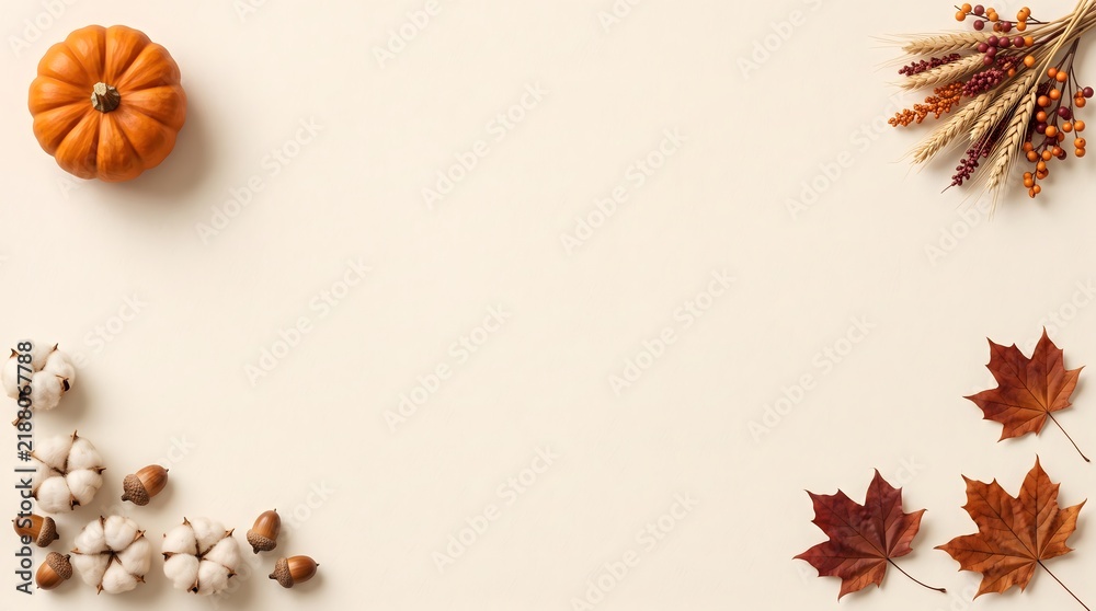 Fototapeta premium A festive flat lay background for the thanksgiving day occasion celebrating harvest season and traditional autumn culture