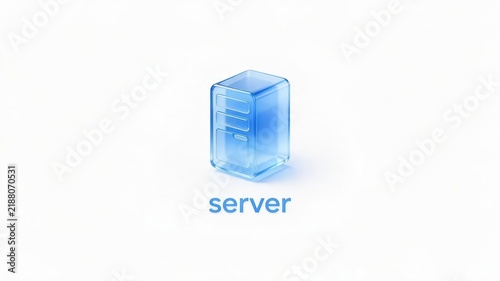 Translucent Blue 3D Server Icon Isolated on White Background