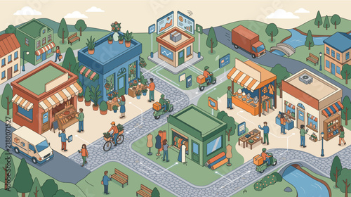 vector illustration representing a connected small business ecosystem